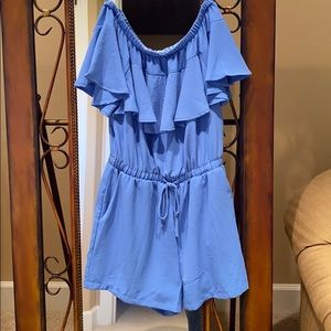 Sky blue off shoulder romper